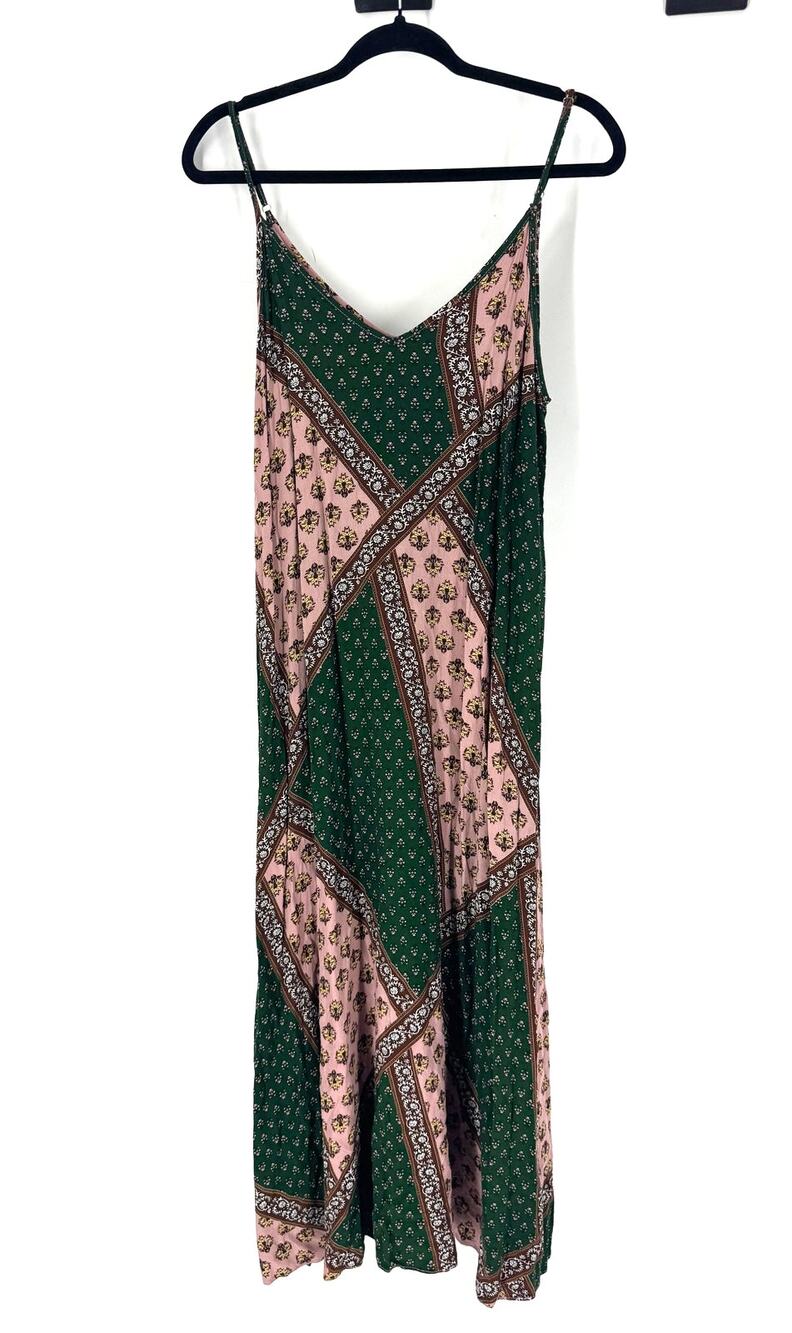 Natural Life Bandana Printed Tank Midi Dress in Pink/Green Medium